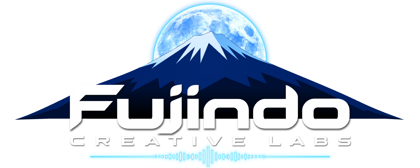 Fujindo Creative Labs — moon, mountain, and soundwave